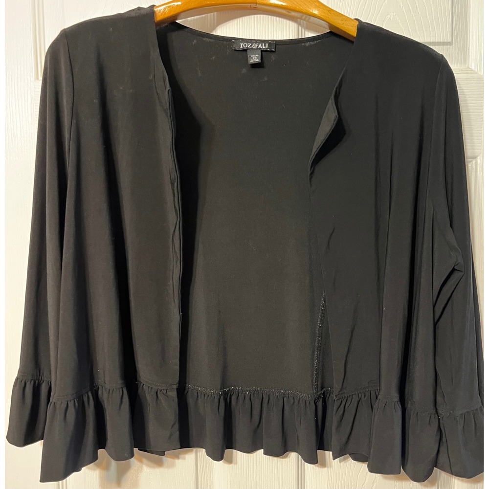 Roz & Ali Black Ruffle Hem Open Front Shrug Cardigan Plus Size 2X
